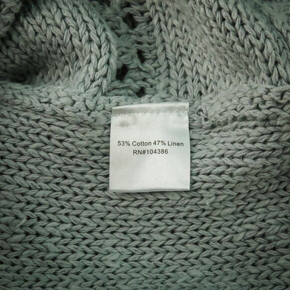 Garnet Hill Size Medium M Gray Pointelle V Neck 3/4 Sleeve Cotton Linen Sweater - Picture 5 of 7